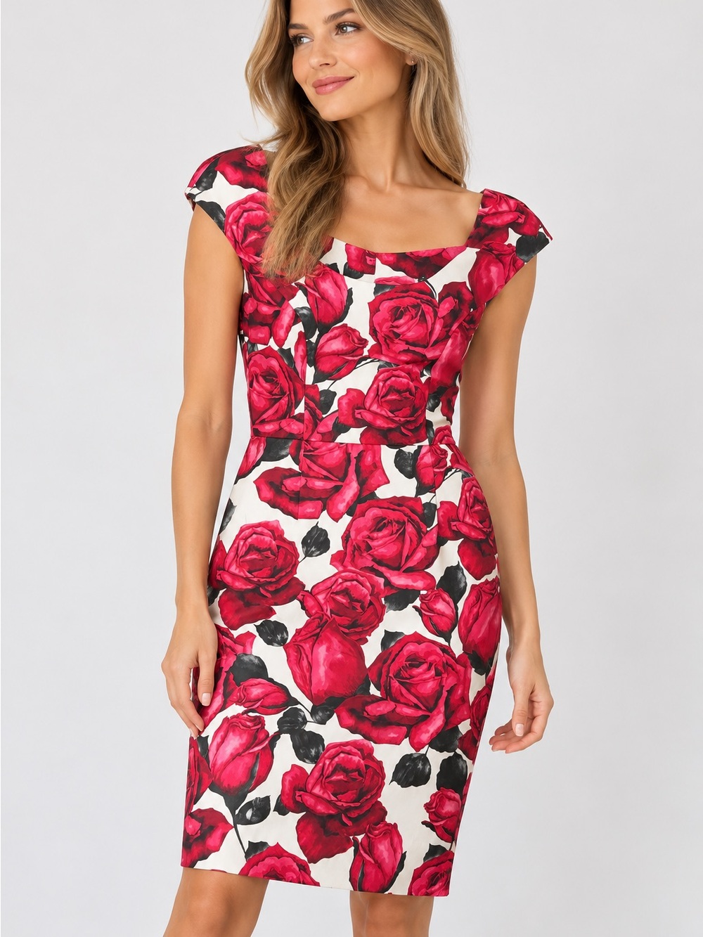 White House Black Market Red Rose Floral Sheath Dress Size 6 NWT